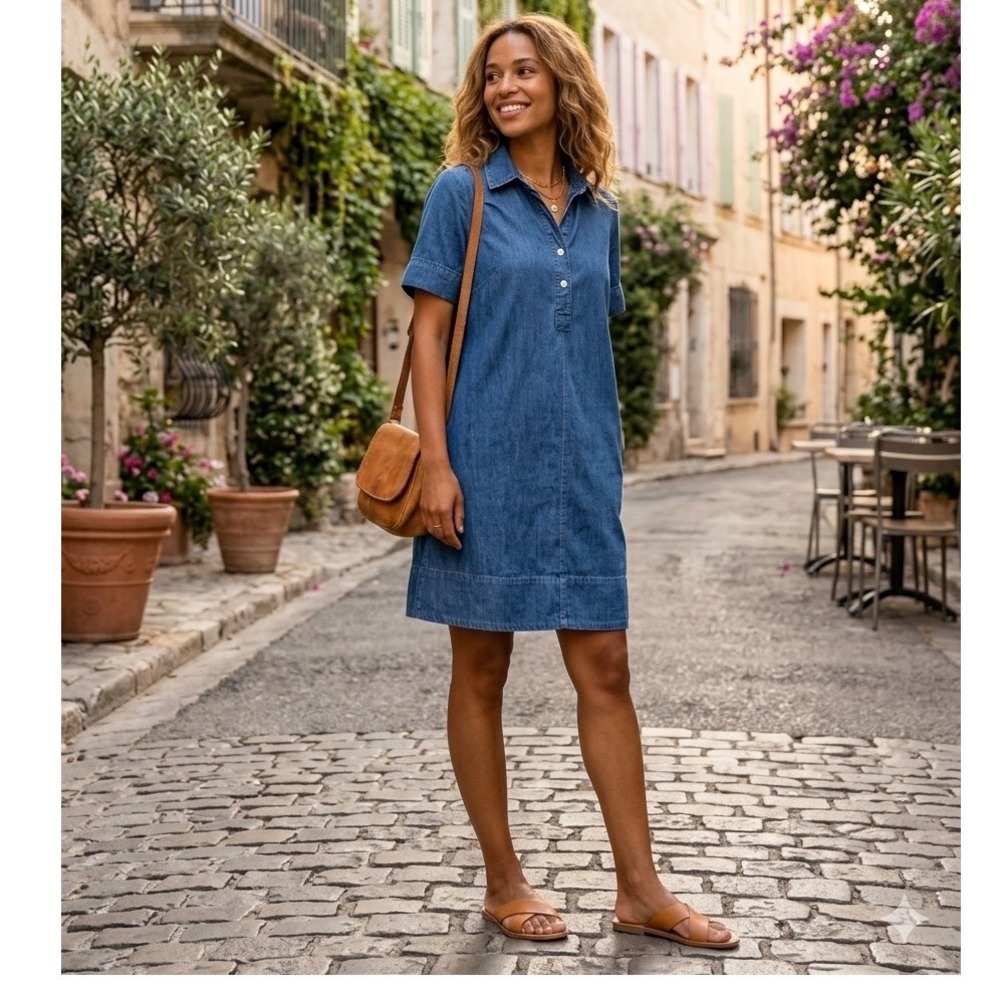 Sonoma Goods For Life Denim Shirt Dress Petite Small Blue Short Sleeve Cotton